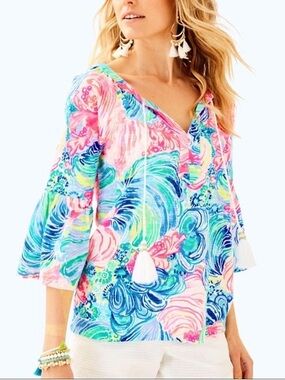 Lilly Pulitzer linen 3/4 sleeve top - M